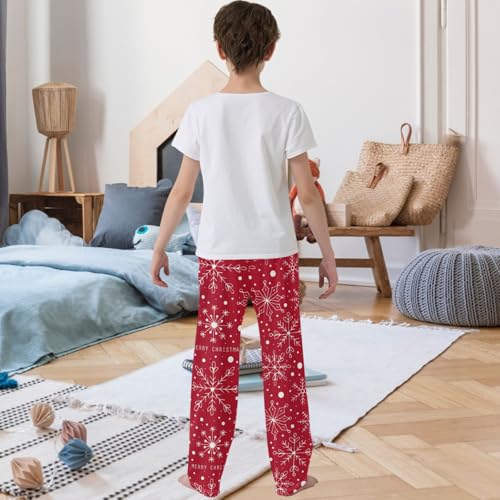 Boy's Pants Christmas Snowflake Red Jogger Pants Elastic Waist Long Bottoms Trousers with Pockets 6-14 Years3