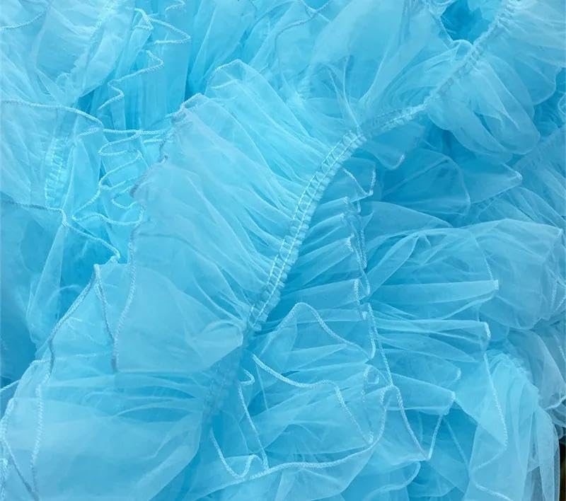 Generic 11Cm Wide Blue Pink Soft Mesh Dense Pleated Skirt Hem Puffy Gauze Skirt French Fabric Lace Accessories 2Meter - 2Meter2