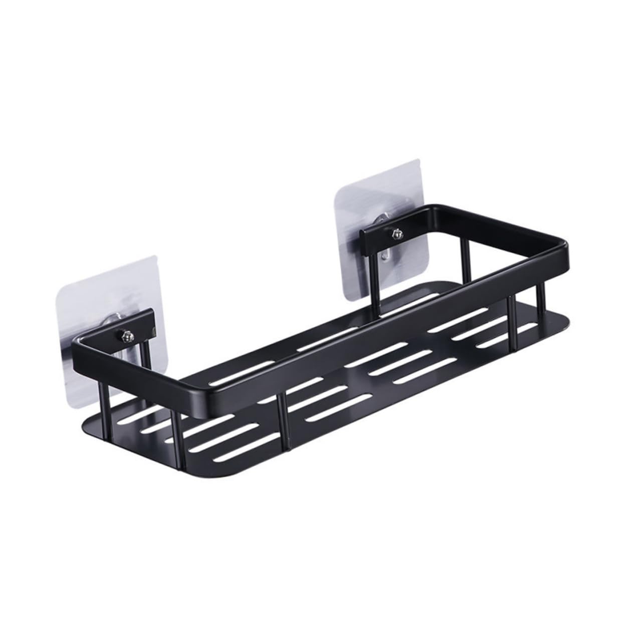 OUNONA 1Pc Wall Mounted Storage Rack Aluminum Utility Shelf for Kitchen Bathroom Black with Traceless Stickers Nail Installation Ventilated Design for Organizing