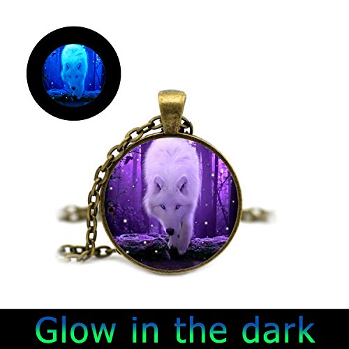 Glowlala@glowing Necklace Wolf White Wolf Glow Wolf Glow in the Dark Wolf Necklace Wolf Pendant Animal Jewel (1)