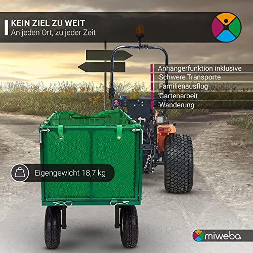 Miweba Bollerwagen MB-550 | 𝟓𝟓𝟎 kg Traglast - Luftreifen - Wände klappbar - Volumen 190 L - Sackkarre - Schubkarre - Transportwagen - Handwagen - Gartenwagen - Wagen - Gartenkarre (MB-550 Grau)
