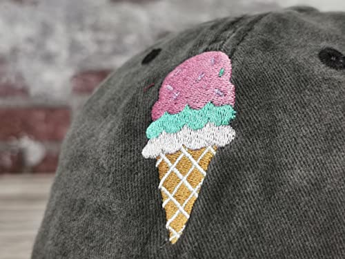 Image of Hepandy Embroidered Pizza Corn Yinyang Home Girl Ice Cream Baseball Cap | Men Women Detailed Embroidery Adjustable Metal Buckle Distressed Cotton Unisex Dad Hats Gifts for Christmas Mother's Day