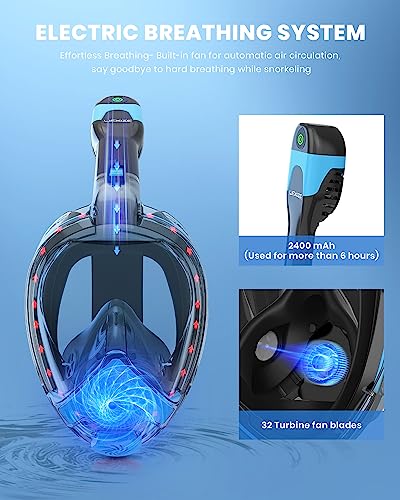 Máscara de snorkel facial completa para adultos LIFXIZE con sistema de respiración sin electricidad, vista panorámica 180°, anti-vaho, anti-fugas y soporte para cámara miniatura 5