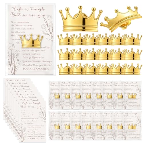 Tondiamo Inspirational Gifts for Women – Crown Brooch Pins with “you Are Amazing” Cards, Breast Cancer Awareness Month Gifts