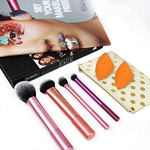 Real Techniques Makeup Brush Set with 2 Sponge Blenders for Eyeshadow, Foundation, Blush, and Concealer, Set of 6