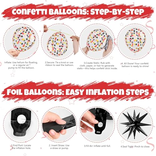 Red Black and Gold Balloons, 12 Inch Red Metallic Gold Black Confetti Balloons with Star Foil Balloon for New Years Party Casino Night Movie Night Birthday Baby Shower Decorations - Image 5