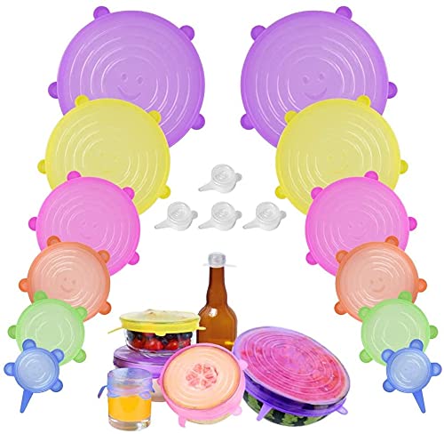 MIGUOR Lot de 16 couvercles extensibles en silicone réutilisables sans BPA pour différents conteneurs, plats, bols, fruits, lave-vaisselle, micro-ondes et congélateur Cover