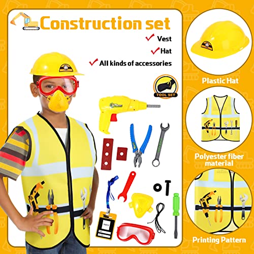 Deekin 5 Sets Kids Dressing up Costumes, Toddler Dressing up and Play for Age 3-7, Construction Worker, Police, Firefighter, Doctor, Surgeon Vest for Boys Girls Pretend Role Accessories2