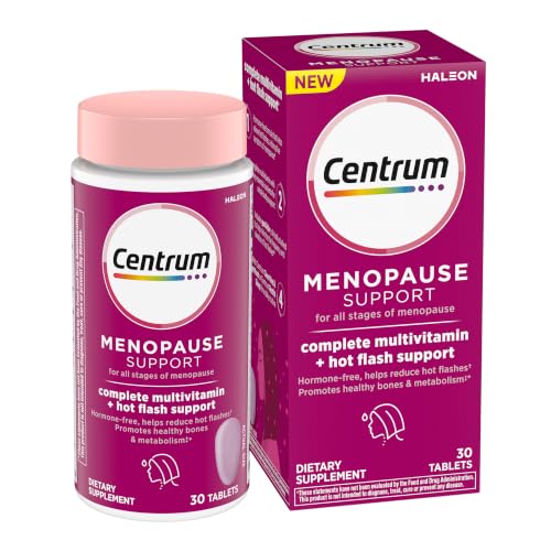 Centrum Complete Multivitamin Supplement + Hot Flash Support Menopause Support Tablets with Clinically Studied geniVida 30 Count