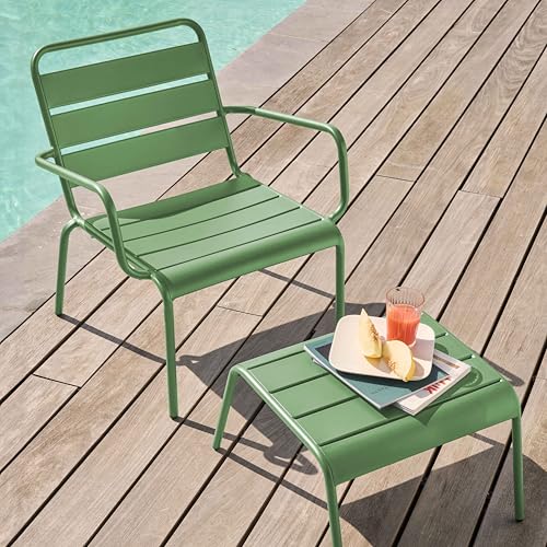 Oviala Fauteuil Relax et Repose Pied en métal Vert Cactus - Palavas