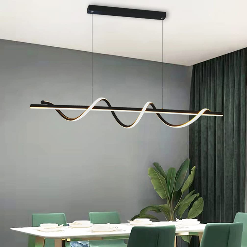 HYJAUSXB Modern Dimmable LED Pendant Light with Remote Control Height Adjustable Spiral Design Acrylic Chandelier for Dining and Living Room Kitchen Island Ceiling Hanging Fixture Black L100cm