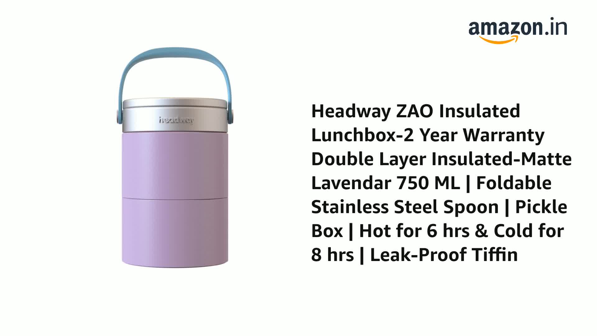 Watch Headway ZAO Insulated Lunchbox-2 Year Warranty Double Layer