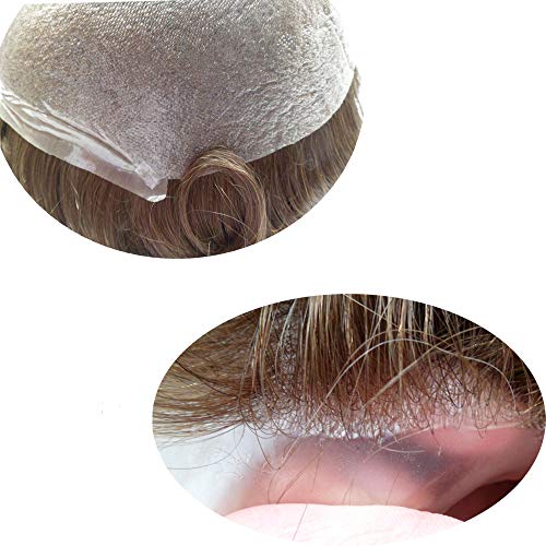 Hairnotion Super Thin Skin Amazing Natural 100% High Grade Hair Light To Medium Off Black With 20% gray hairToupee For Men (1B20#)