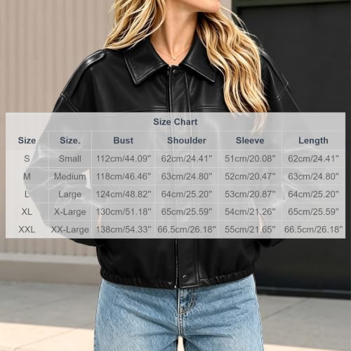 YMADREIG Womens Cropped Faux Leather Jacket Oversized Moto Bomber Coat - image 6