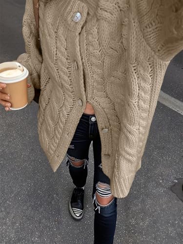 Saodimallsu Womens Cable Knit Cardigan Sweaters Chunky Button Up Long Sleeve Crew Neck Warm Loose Sweater Dress4