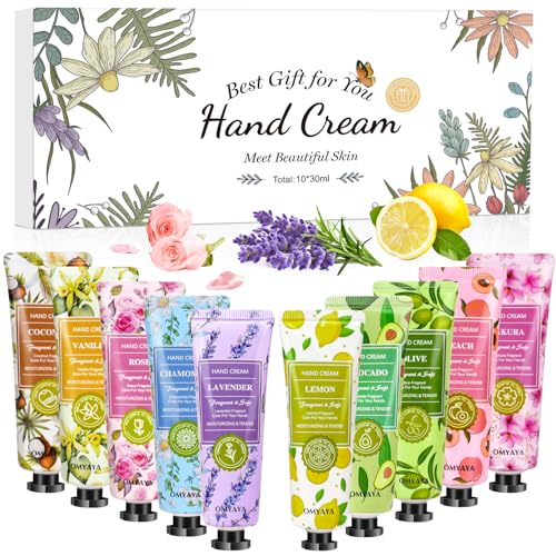 Creme Main, 10 Lot Creme pour Les Mains Coffret Cadeau de Crème Mains, Mini Lotion Crème Hydratante Parfumée pour Les Mains et Les Pieds, Petit Cadeau pour Femmes, Maman, Petite Amie, Fête des Mères