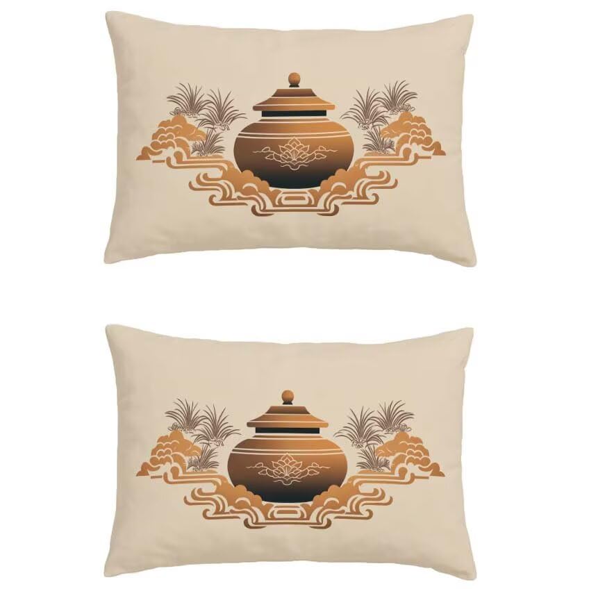 Housse coussin exterieur lin impermeable 50x70cm taie oreiller rectangulaire marron l-m111