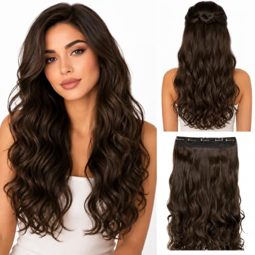 Image of Women Hair Extension Long Curly Wavy Dark Chocolate Brown 20 Inches Hairpiece With 5 BB Clip /Hair Extension for Women Party /Halloween /Christmas
