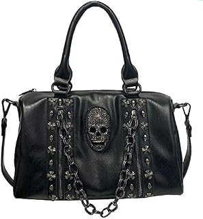 FiveloveTwo Women Skull Chain Handbag and Purse Gothic Rivet Tote Satchel Shoulder Bag Black