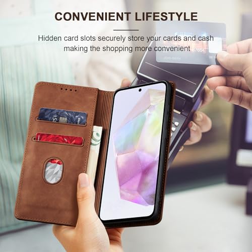 Image of Jasonyu Flip Wallet Case for Samsung Galaxy A35,Brown