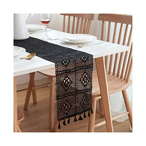 Hoisy Chemin De Table Mariage Chic, Chemin De Table Mariage Oriental Coton Lin Évider Les Fleurs en Dentelle Le Noir 55"X 10" Cover