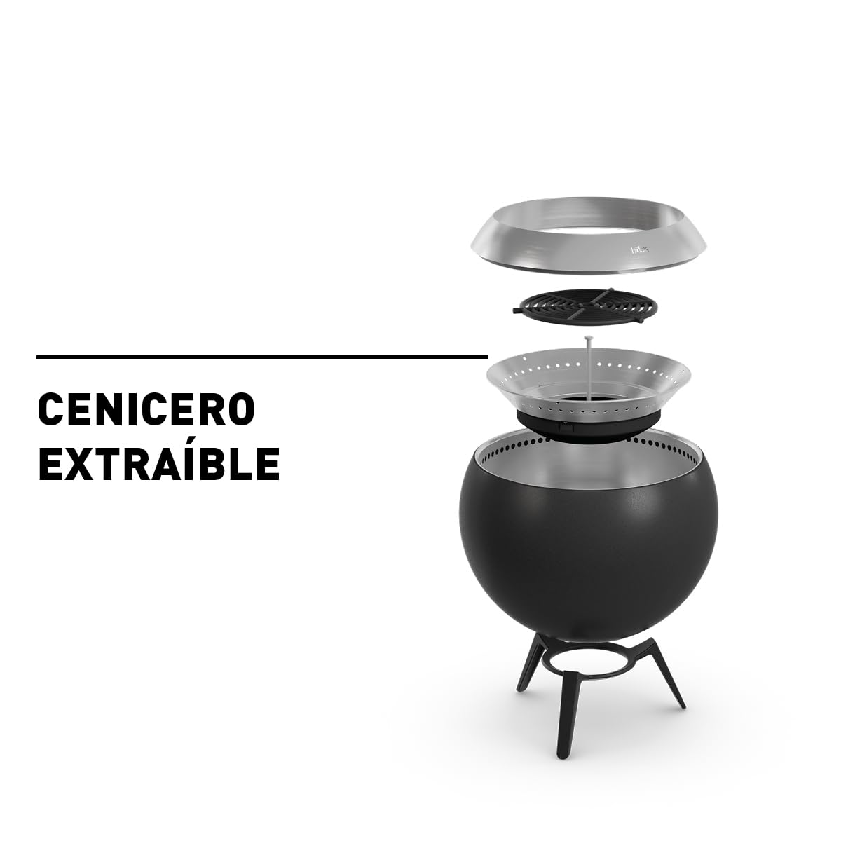 höfats - Brasero sin humo Moon 45 con base baja de acero inoxidable - Brasero esmaltado con tecnología de carburador de madera, proceso de combustión en dos etapas - Hoguera de 45 cm