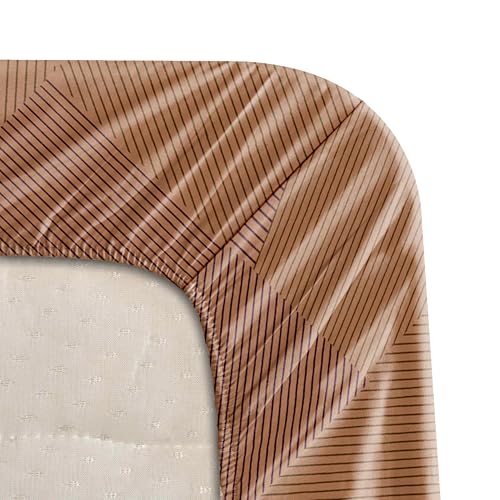 Image of BLISSHOME Everlast 150TC King Size Fitted Bedsheet with 2 Pillow Covers, Aesthetic Bedding, Wrinkle Resistant, 100+ Wash Durable, Quick Dry, Geometric Pattern - Gold (183cm x 198cm + 25cm Drop)