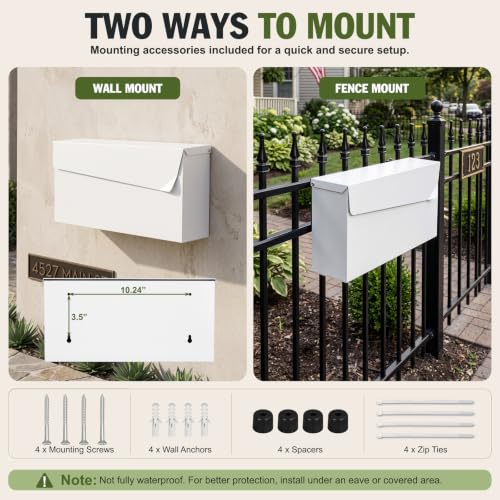 Image of KYODOLED Wall Mount Mailbox for Outside, No Lock, 14.56 in, White