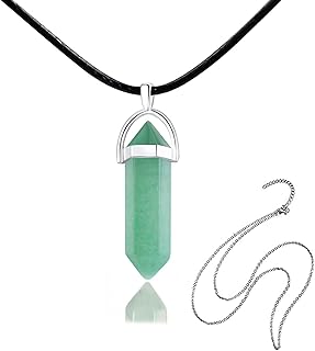 Juicfru Crystal Necklace Healing Amethyst Hexagonal Gemstone Pendant Bullet Stone Necklace Spiritual Natural Reiki Jewelry(Green)
