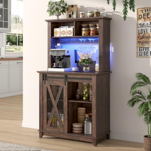 Image of Hlivelood 31.5 inch Wide Farmhouse Coffee Bar Cabinet with LED Light