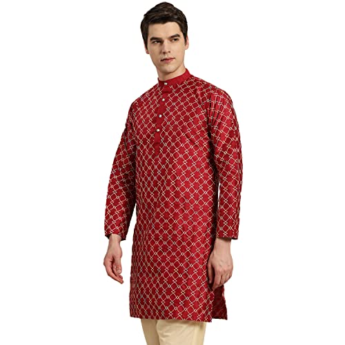 Image of SOJANYA Men's Silk Blend Geometric Regular Kurta
