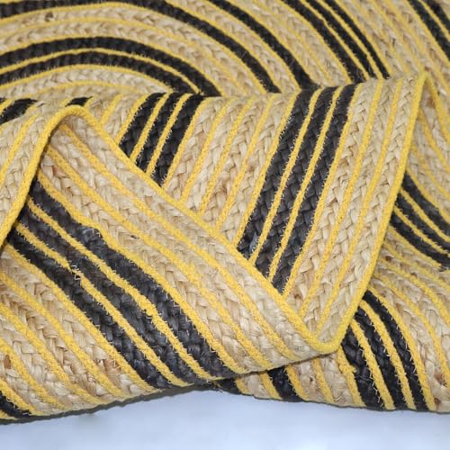 Tapis en jute ovale tressé main jaune résistant salon - 8