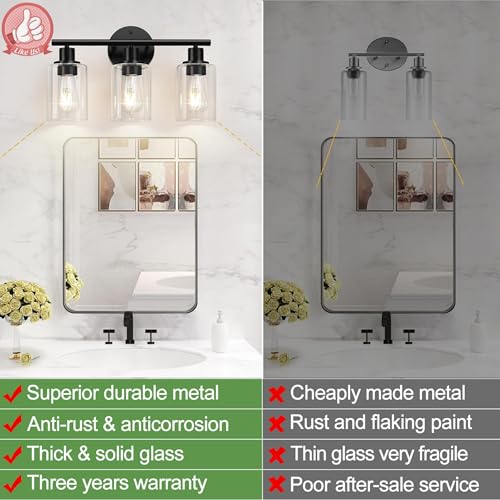 3-Light-Bathroom-Light-Fixtures-Black-Modern-Vanity-Lights-with-Clear-Glass-Shade-Bathroom-Wall-Lamp-for-Mirror-Kitchen-Living-Room-Hallway-Cabinet-Porch 3 Light Bathroom Light Fixtures Black Modern Vanity Lights with Clear Glass Shade Bathroom Wall Lamp for Mirror Kitchen Living Room Hallway Cabinet Porch
