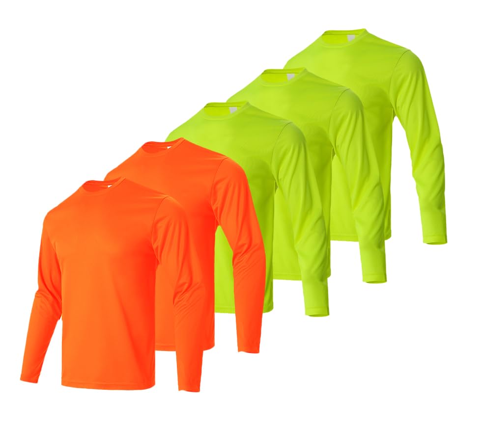 Yasumond Men's UPF50+ T-Shirts Quick Dry Long Sleeve Crew Neck Sun T-Shirt | UV Protection T-Shirts 5 Pack Breathable Athletic Shirts Classic Base Tee Shirt for Running