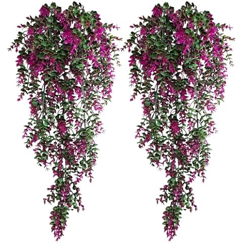 Guagb 2 Packs Fake Hanging Plant Artificial Eucalyptus Plastic Hanging Leaves Greenery Ivy Vines for Outdoor Indoor Wall Bedroom Home Outside Basket Garden Backyard Wedding Decoration (Purplish red) Cover