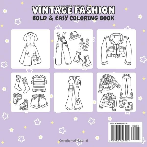 Vintage Fashion Vibes: Bold and Easy Coloring Book for Adults and Teens Featuring Cute Vintage Clothes and Iconic Designs - Image 2
