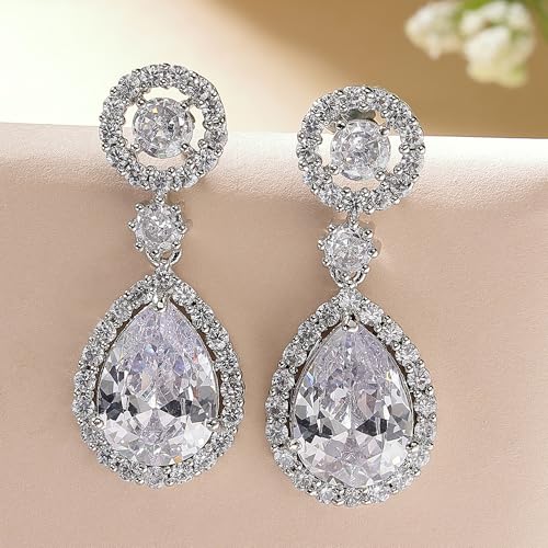 Image of Zeneme Fashion Rhodium Plated Brass Silver Toned Fancy Tear Drop Dangle Earring For Women and Gifts For Girls