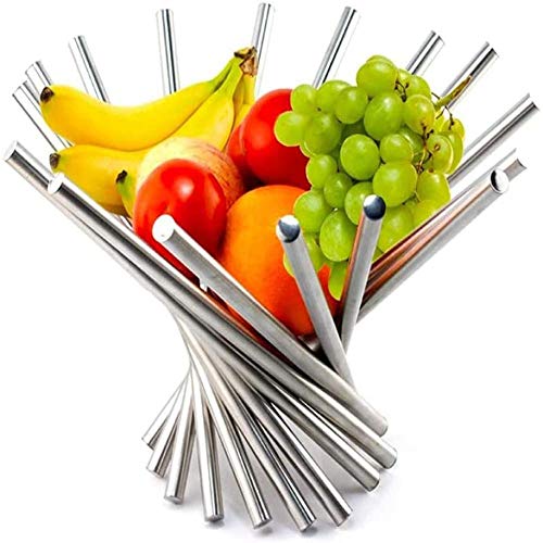 XYAO Stainless Steel Fruit Bowl, Modern Fruit Bowl Creative Folding Fruit Basket Kitchen Accessories Mordern Fruit Stand Rotating Household Basket for Kitchen Storage Rack(Sliver)