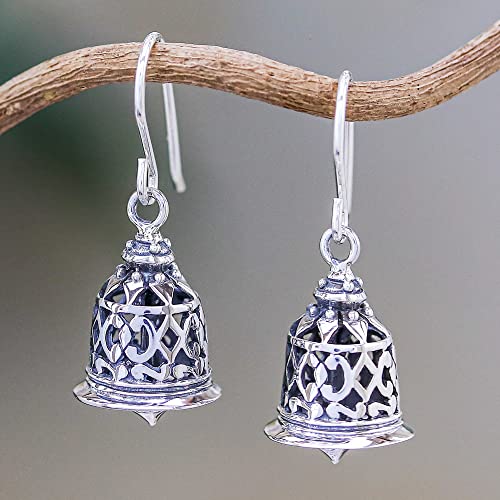 NOVICA Handmade Sterling Silver Earrings | Fair Trade Dangle | Artisan Crafted | Long French Hook Wire | Vintage | Hypoallergenic Drop | Temple Bell |Thailand 1.2 in L x 0.4 in W x 0.4 in D4