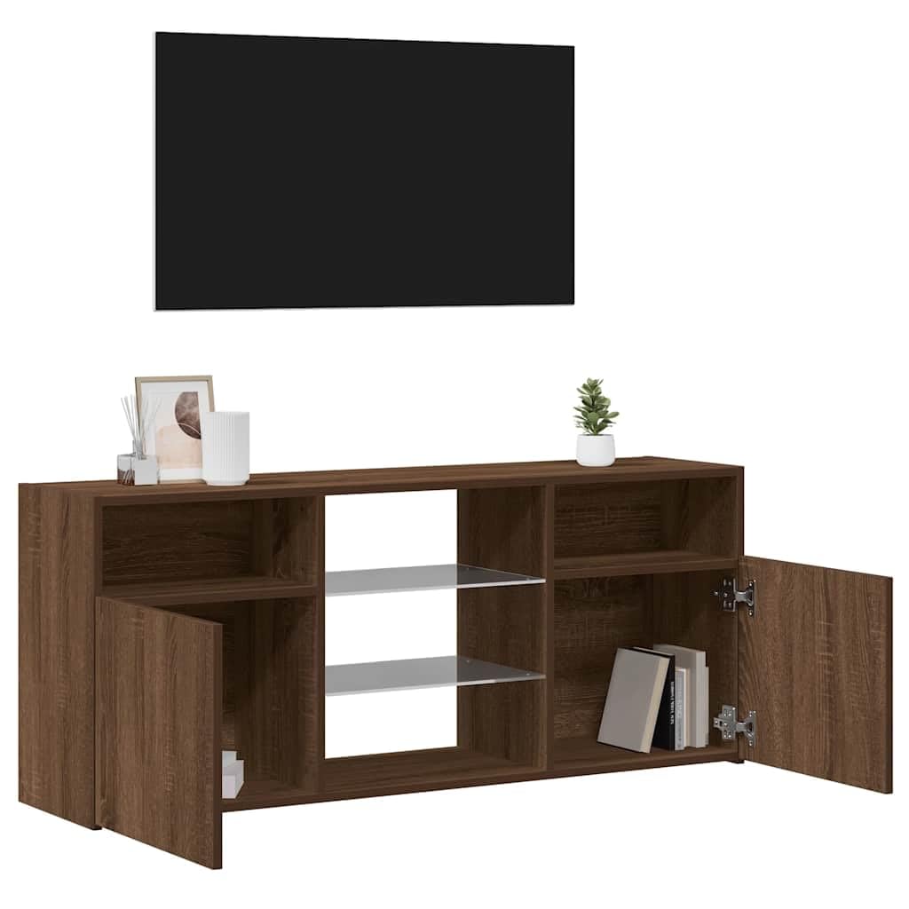 Aparador de TV con LED RGB 120 x 30 x 50 cm, madera de roble marrón, moderno mueble bajo para salón, dormitorio y oficina