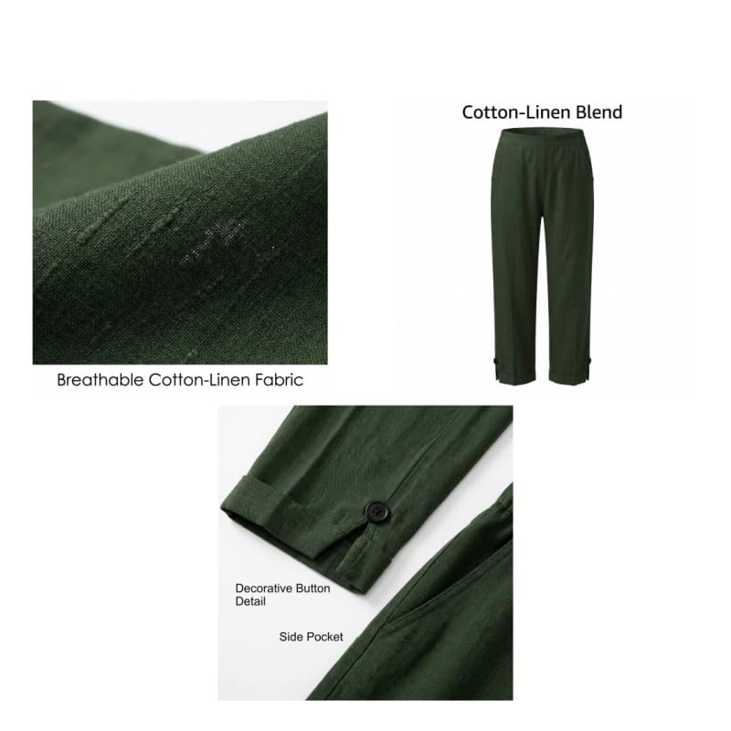 Image of Linen Pants Women 2026 Summer Beach Vacation Trousers Elastic Waist Linen Capris Pants Boho Casual Travel Pant