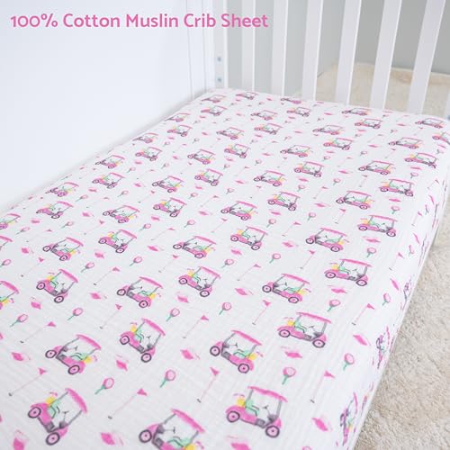 Image of LollyBanks Muslin Crib Sheet, 100% Cotton Fitted Crib Sheets for Girls