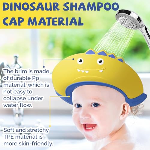 Image of Baby Shower Cap Shield, Shower Cap for Kids, Visor Hat for Eye and Ear Protection for 0-9 Years Old Children,Cute Dinosaur shape Makes the Baby Bath More Fun (F)