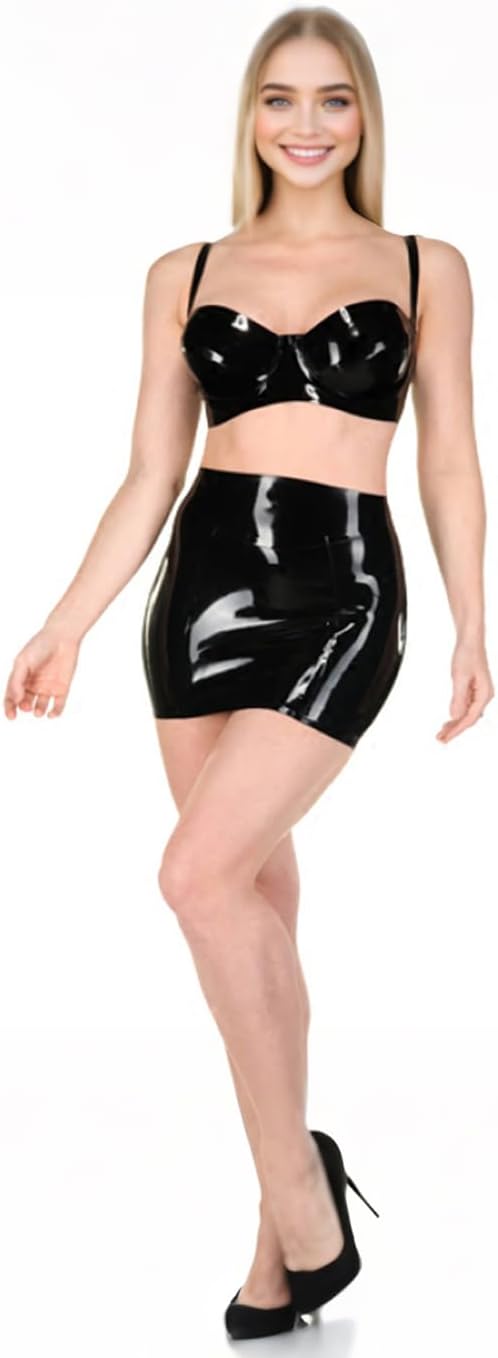 ABWL Black Latex Mini Skirt for Women,Fashion Handmade Latex Skirt,Suitable for Strip Club Cosplay Costumes - Image 2