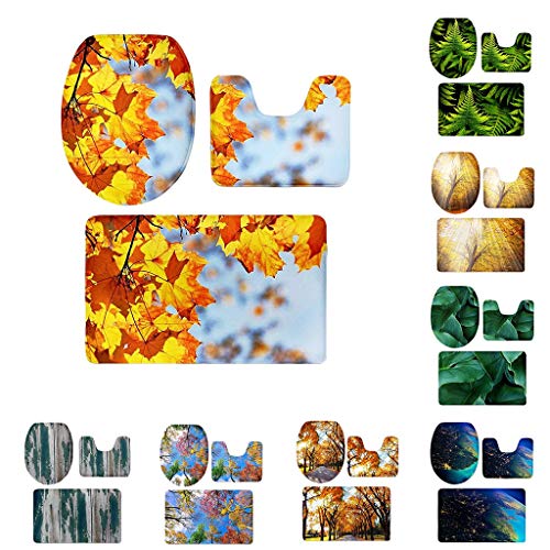 Tubayia 3 Stück rutschfest Flanell Badematte Toilettendeckelbezug Badvorleger Set für Badezimmer, Toilette (Ahornblätter) – Bild 5