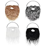 Yolev 4 Pieces Fake Beards Mustaches Halloween Funny Beard Fake Whisker Facial Hair Costume Accessories with Adjustable Elastic Rope for Party Cosplay Supplies (4 Styles)