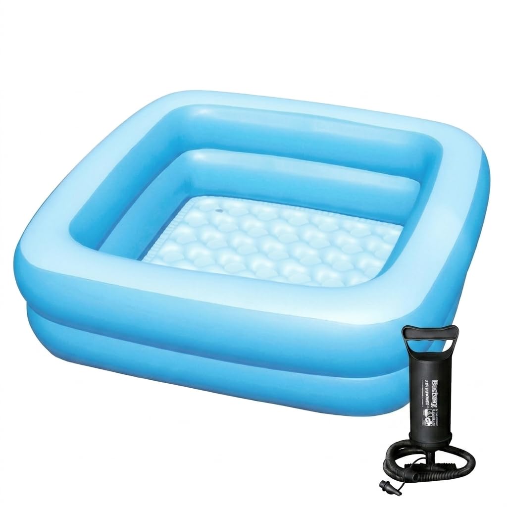 NHR Baby Inflatable Pool Blue with Manual Air Pump, 3Ft Kids Swimming Pool, Portable Foldable Bath Tub for Babies & Toddlers, Leak-Proof PVC, Indoor Outdoor Water Play Pool (86x86x25cm)-image-39
