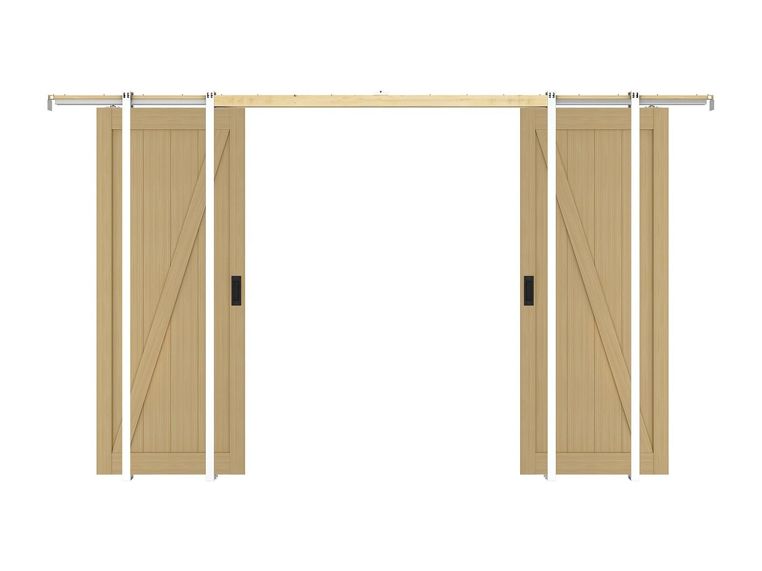 Vente-unique-Puerta corredera doble con sistema de empotrado de madera y MDF - Natural claro - 2 x H205 x L63 cm - BALERMA