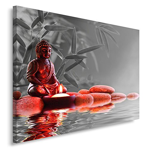 Feeby. Cuadro en lienzo - 1 Parte - 80x120 cm, Imagen impresión Pintura decoración Cuadros de una pieza, BUDA, CULTURA, RELIGIÓN, GRIS, ROJO