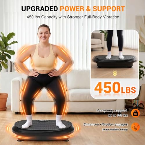 Image of Homesy Vibration Plate Exercise Machine for Lymphatic Drainage | Includes Resistance Bands and Remote, LED display, Anti-slip Suction Cups, Fat Burning, Compact for Home Workouts